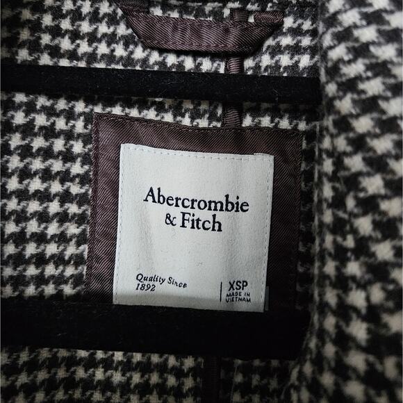 Abercrombie & Fitch Dark Brown Plaid Wool-Blend Trench Coat NWT Size XS Petite - Picture 6 of 13